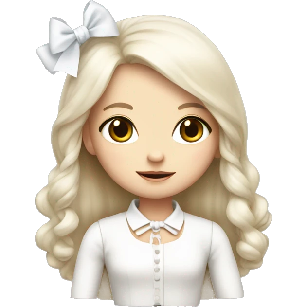 cute white doll with bow, long straight hair  emoji