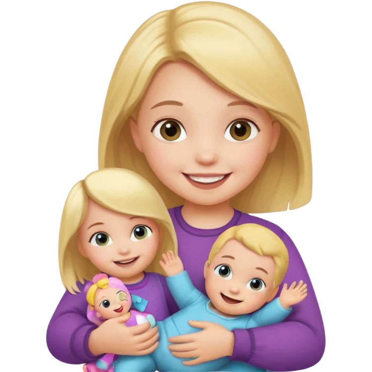 Toddler girl – holding a doll with a smile. emoji