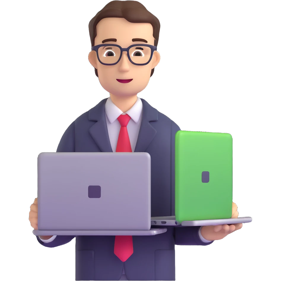 male teacher holding a laptop, teaching online emoji