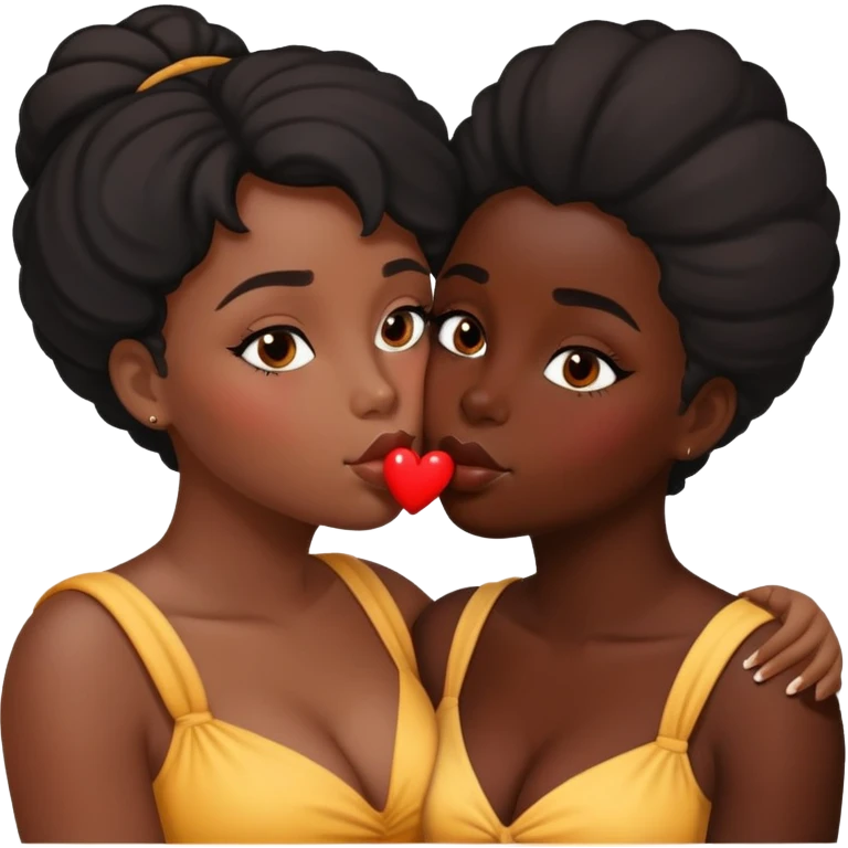 Two large girls in love kissing, black emoji