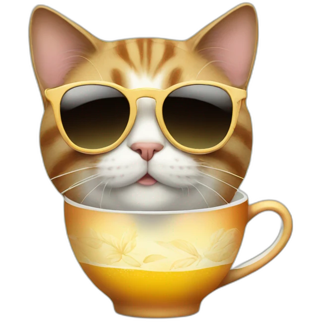 cat with sunglasses and a cup of tea emoji
