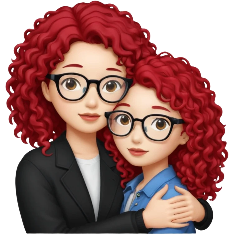 une star de Kpop asiatique avec les cheveux noir  qui fait un câlin a une fille qui a des lunette et des cheveux rouge et bouclé  emoji