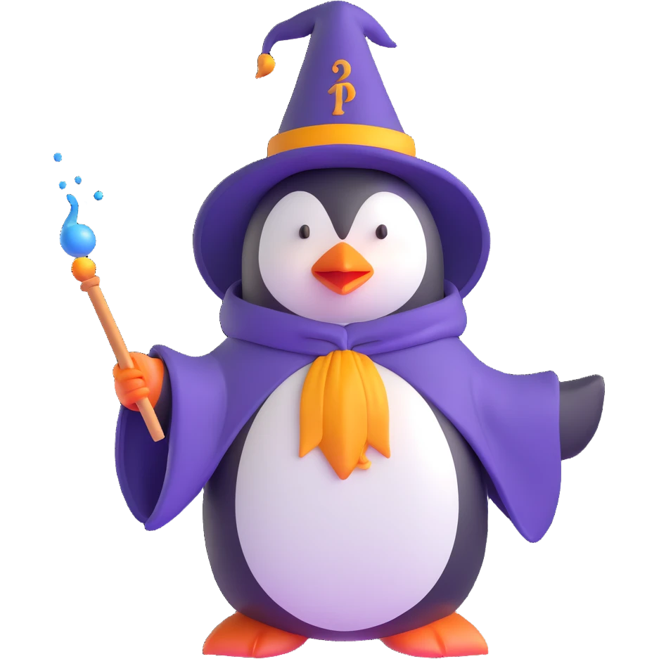 penguin wizard casting a spell emoji