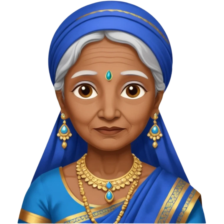 india traditional costume, old woman, blue emoji