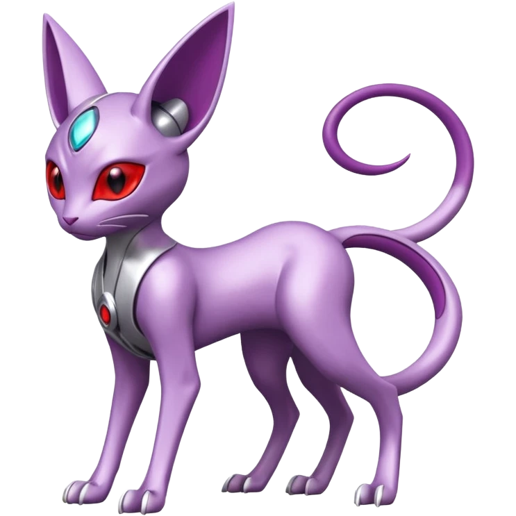 Mechanical Miraidon-Espeon-Mewtwo-Fakémon-hybrid-creature (full body)  with red eyes and intricate markings emoji