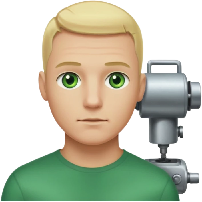 Male, no glasses, blonde hair, right side of hair shaved with a machine, face turned towards the camera emoji
