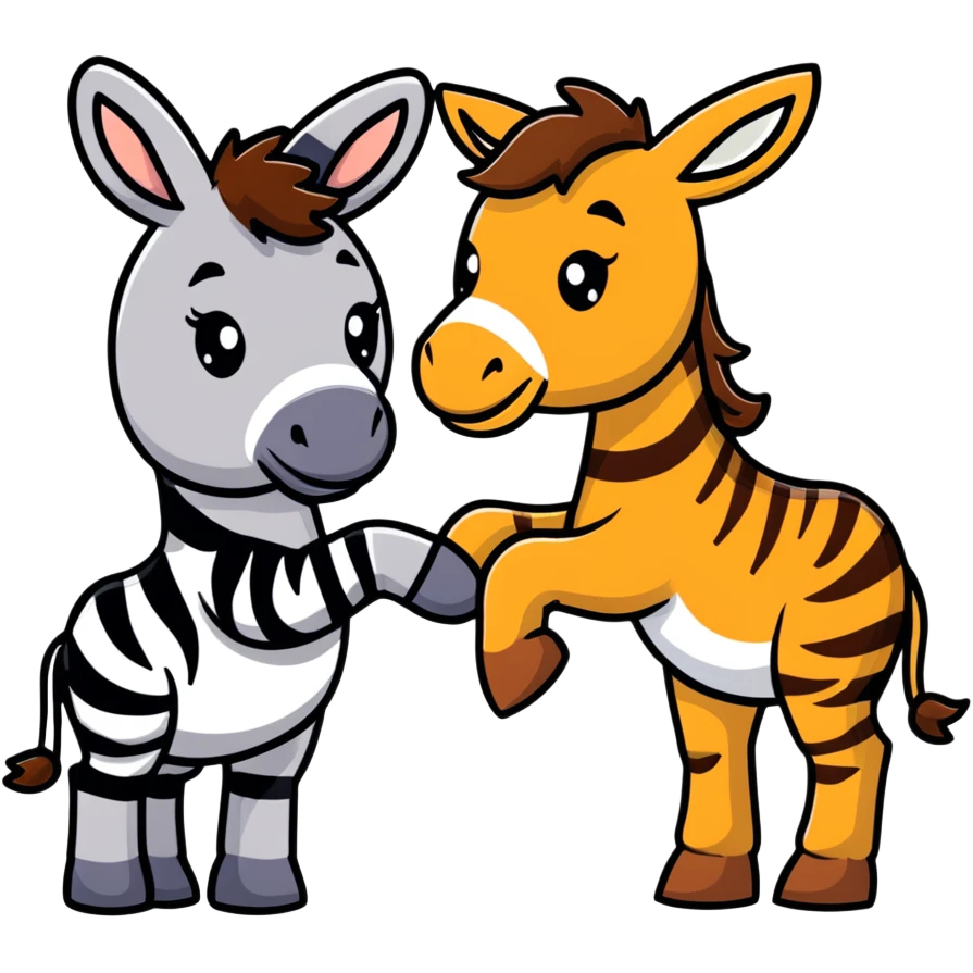 A donkey with a zebra head, donkey body with brown fur and zebra head with black and white stripes emoji