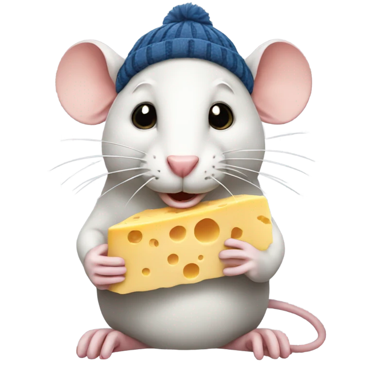 Rat with a beanie eating cheese emoji