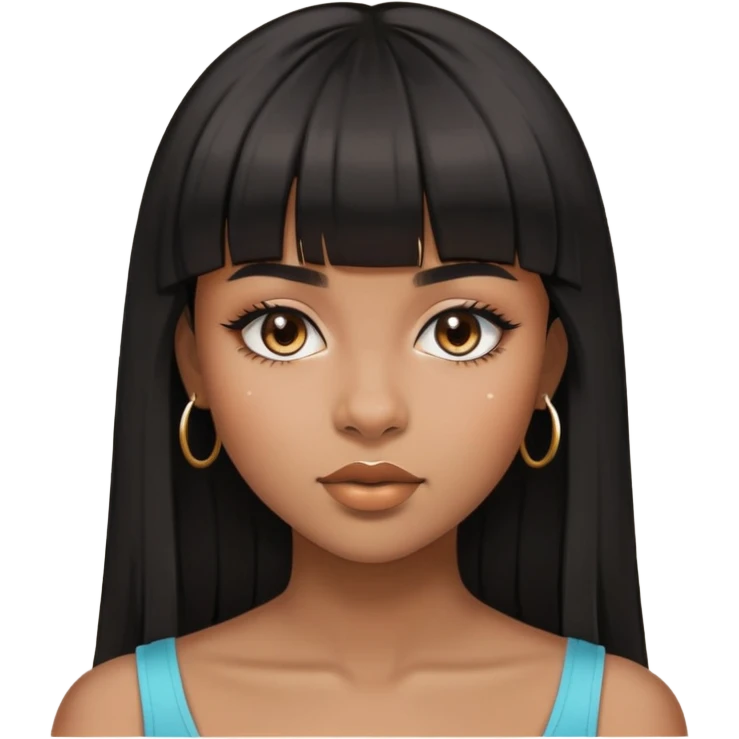 brownskin girl, beautiful girl, black straight hair with bangs above eyebrowns, nose piercing emoji