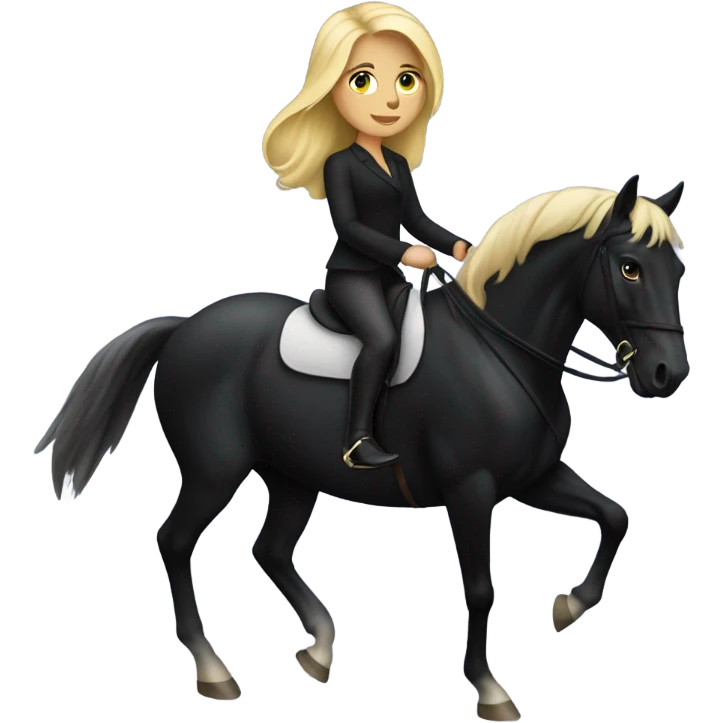 Blonde girl riding black horse  emoji