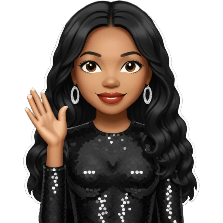 Tenitra Michelle Williams (b.1979), R&B Singer from Destiny's Child with long jet black hair, medium dark skin, black sequin outfit emoji