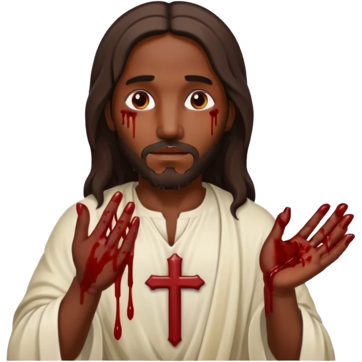 African American Jesus Christ with nail holes in his hands with blood emoji