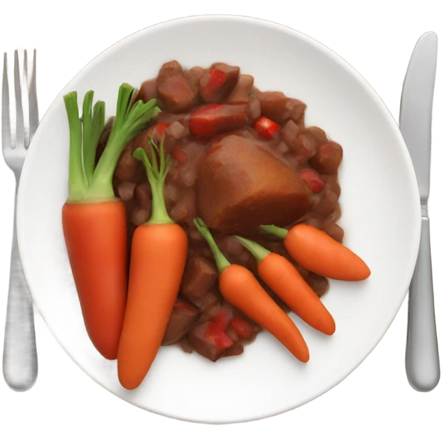 brown stew with red vegetables on a plate emoji