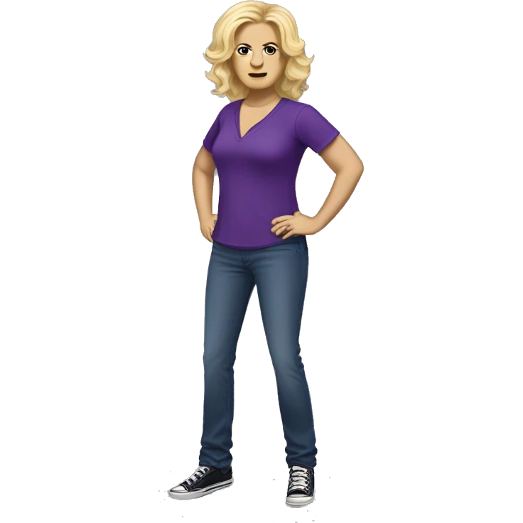 Dee Reynolds from It's Always Sunny in Philadelphia, full body, she has blond hair, a purple shirt, jeans, and shoes. emoji