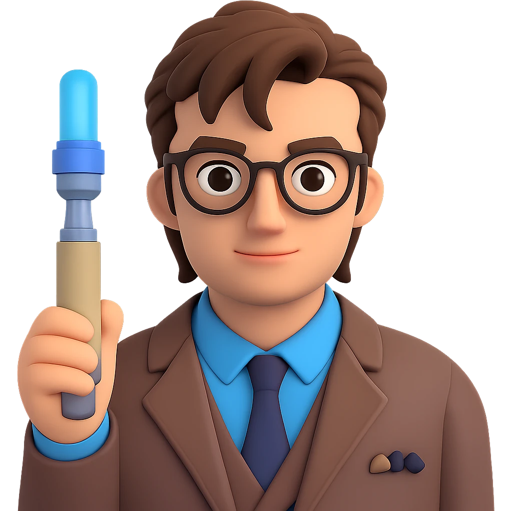 Add a sonic screwdriver to the Tenth Doctor in the style of microsoft 3D fluent emojis, keeping the original 3D emoji style look and feel, with no background. emoji