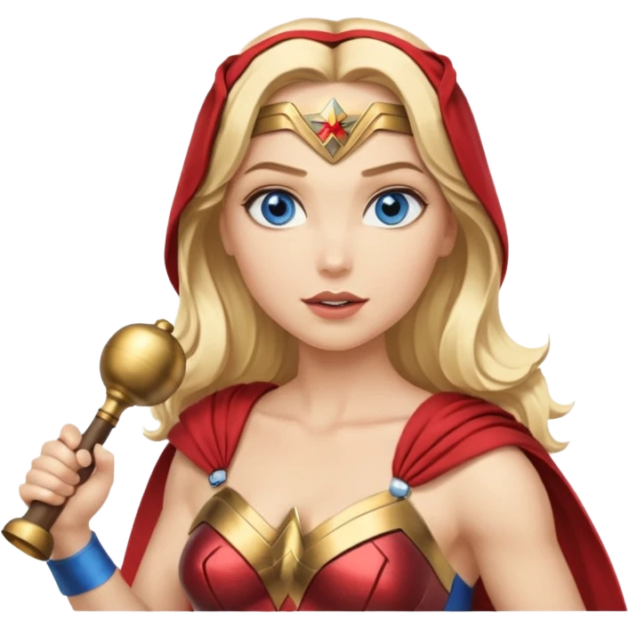 Blonde blue eyes Wonder Woman holding bell and baton emoji