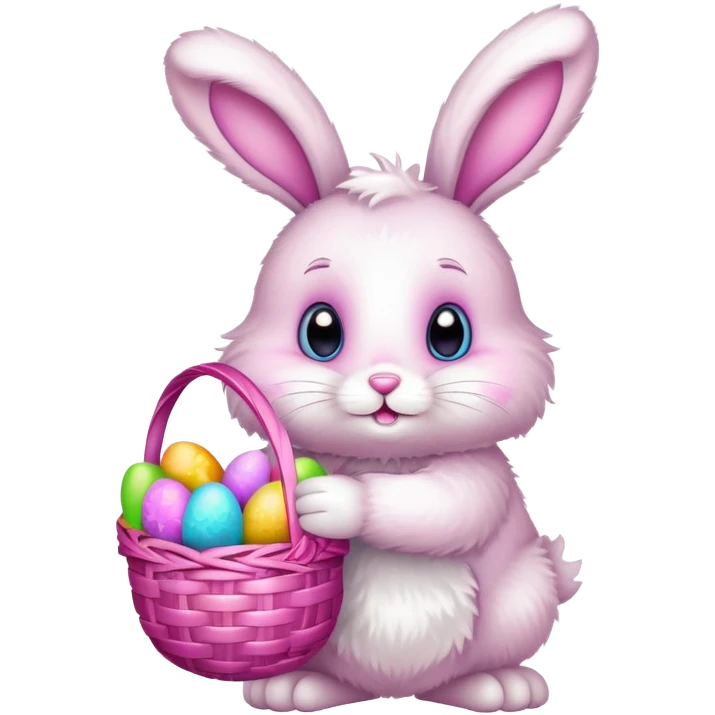 super cute easter bunny holding pink easter basket with eggs  emoji