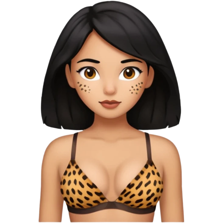 a girl with big boobs wearing a bra cheeta print black haired girl emoji