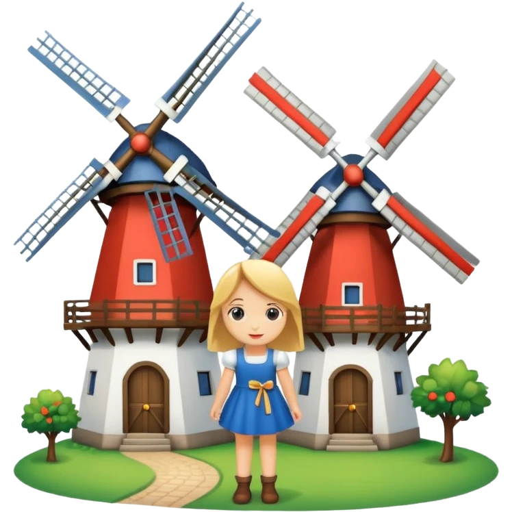 Dutch windmill with cute girl emoji