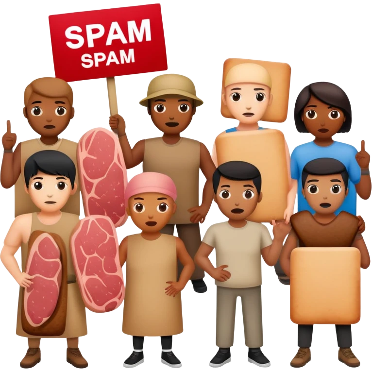 group of artists protesting for spam meat emoji