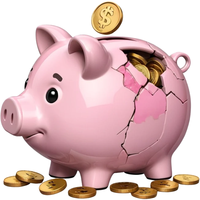 a piggy bank broken into two parts emoji