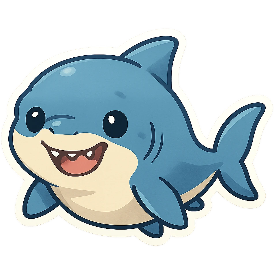 adorable baby shark, blue color, playful expression emoji