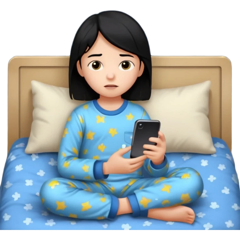 un niño de entre 3 - 10 años jugando con su celular, cansado en una habitacion apagada, el niño tiene piel blanca y cabello negro

 emoji