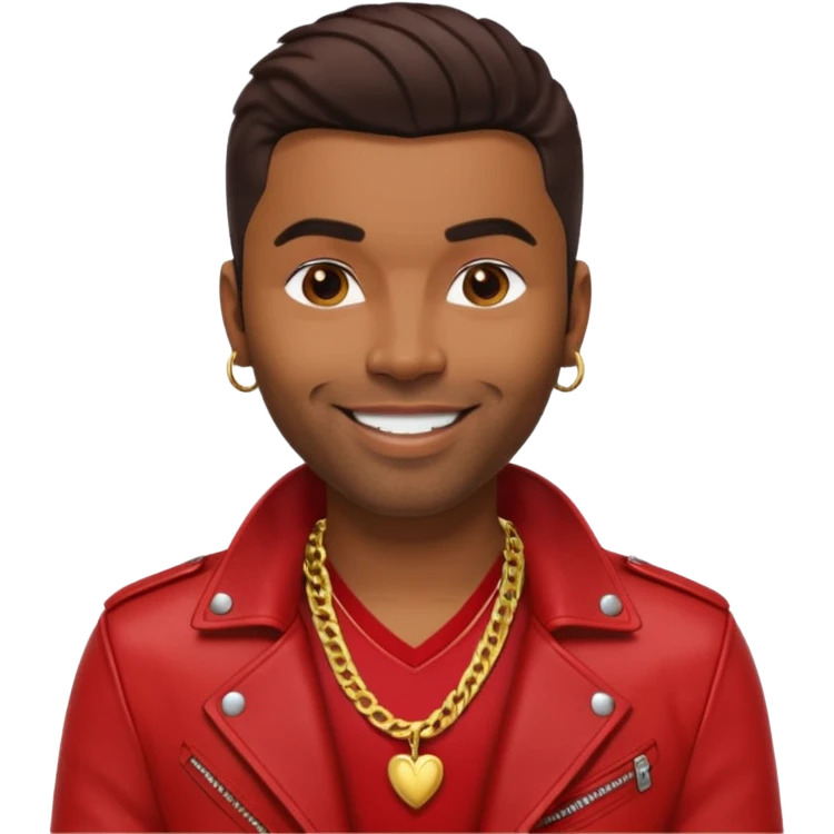 Ginuewine with dark brown hair, chest with necklace, red jacket emoji