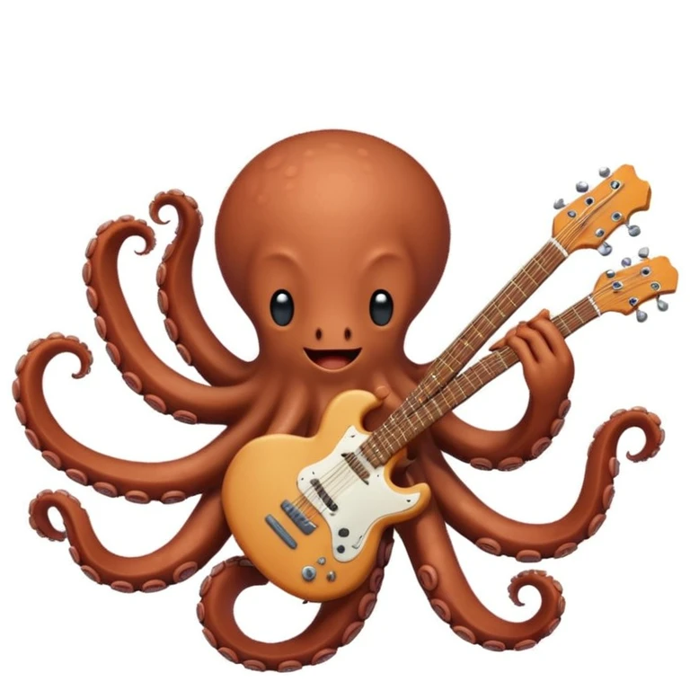 happy octopus with multiple arms playing guitar emoji