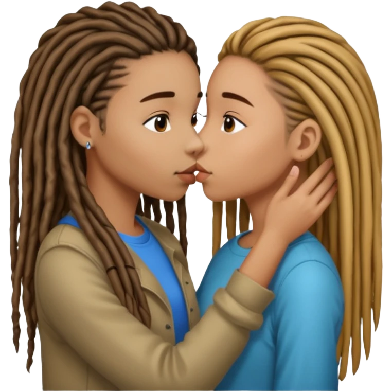 Girl with dreads kissing a girl with straight hair down emoji