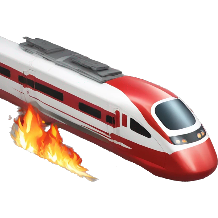 red and white modern bullet electric train on fire emoji
