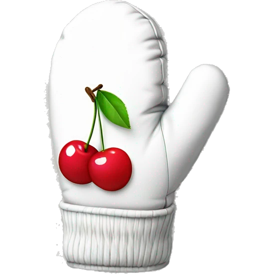 White mittens with cherry print emoji
