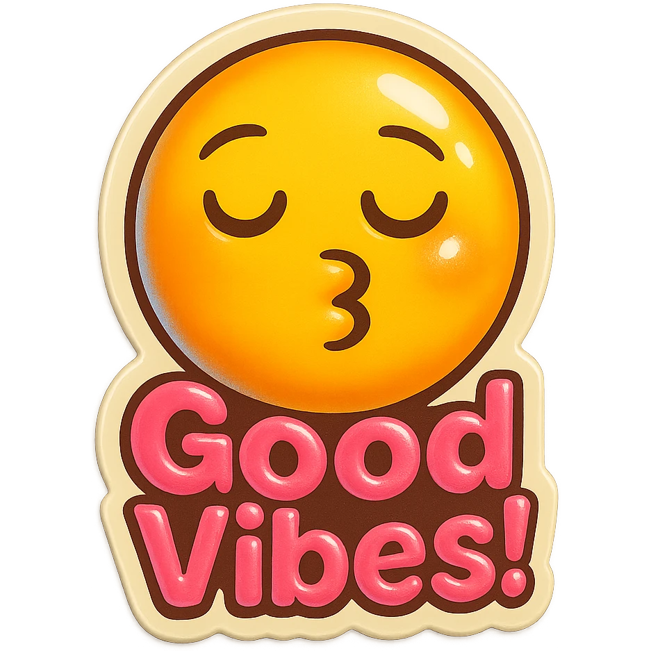 Eyes closed Kissy face 
add the words Good Vibes!  in pink  emoji