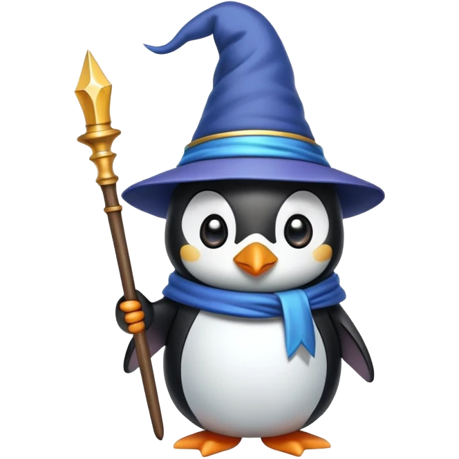 penguin wizard with wand and hat emoji