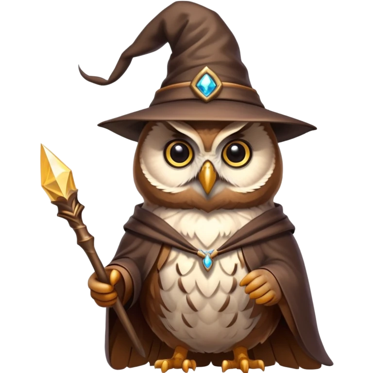 owl wizard with magic wand and pointy hat emoji