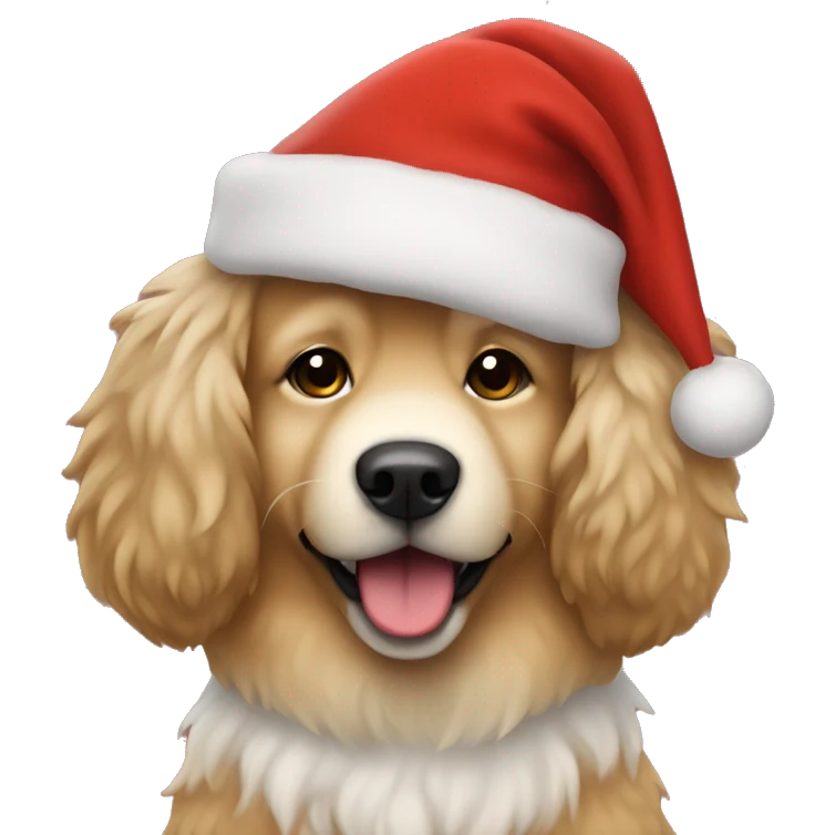 tan fluffy dog in a santa outfit emoji