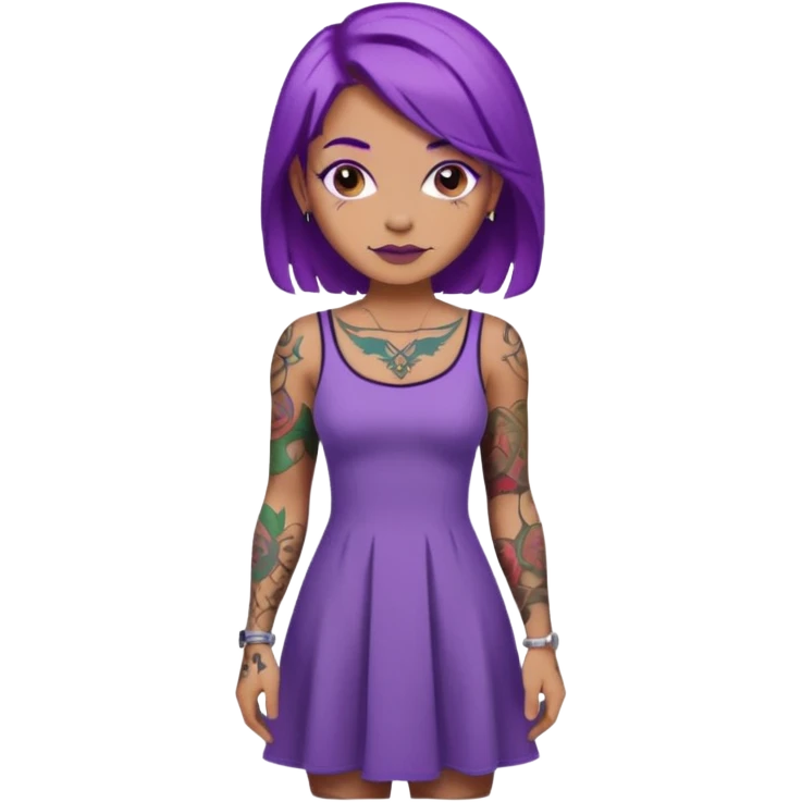 women with tatoos and hightlight that tatoos with purple hair and different color dresses emoji