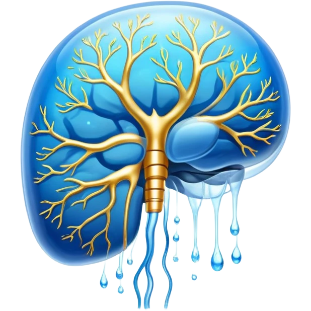 Ethereal omega-3 capsule with flowing golden energy connecting to a shimmering brain (cognition), heart (cardiovascular health), joint (anti-inflammatory), and eye (vision). Each connection glows with healing light, all suspended in a dreamlike blue atmosphere. emoji