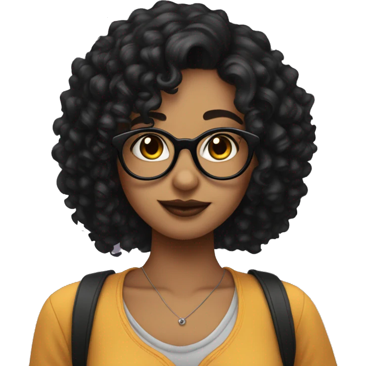 Girl with black curly hair and glasses with lip piercing  emoji