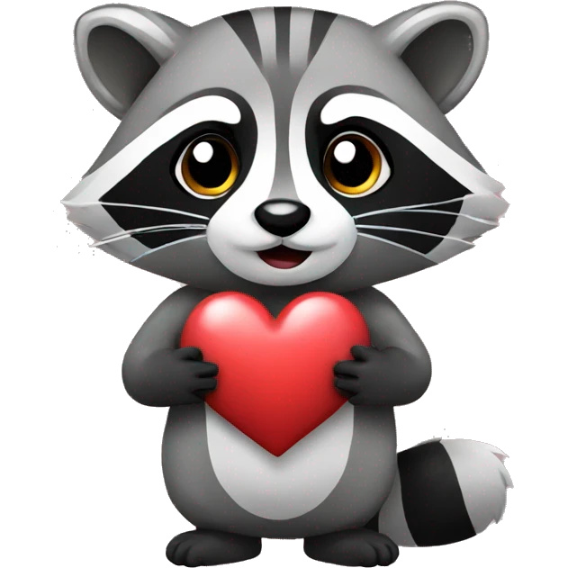 A raccoon holding a heart  emoji