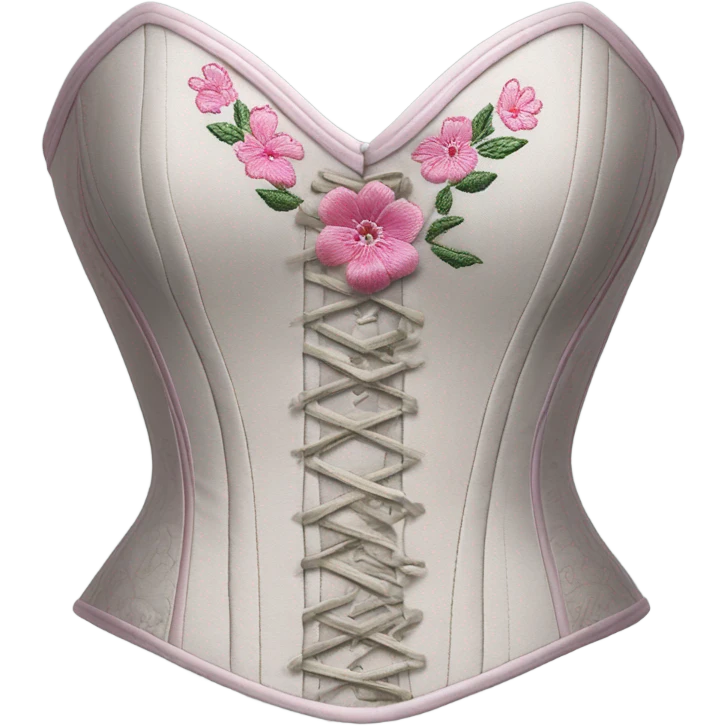 Sage corset with pink flower embroidery, isolated emoji