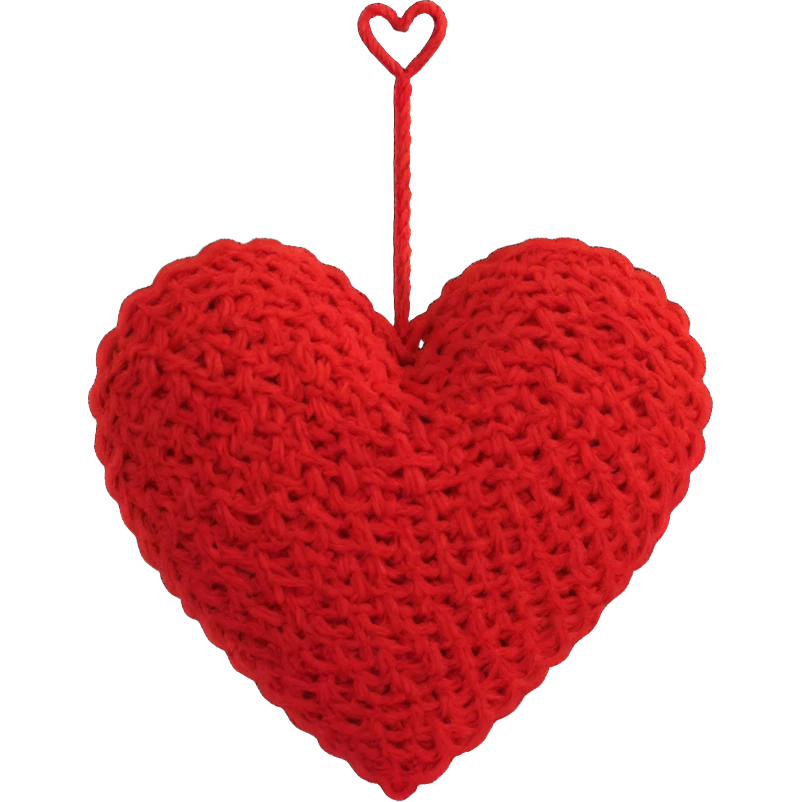 A Red knitted heart emoji