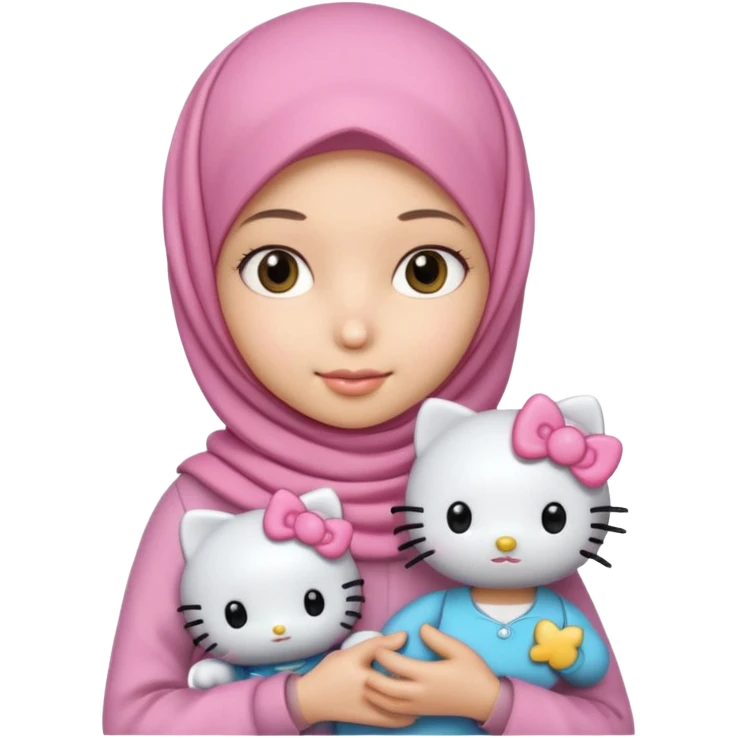 Teen girl wearing hijab and freshness with Hello Kitty doll emoji
