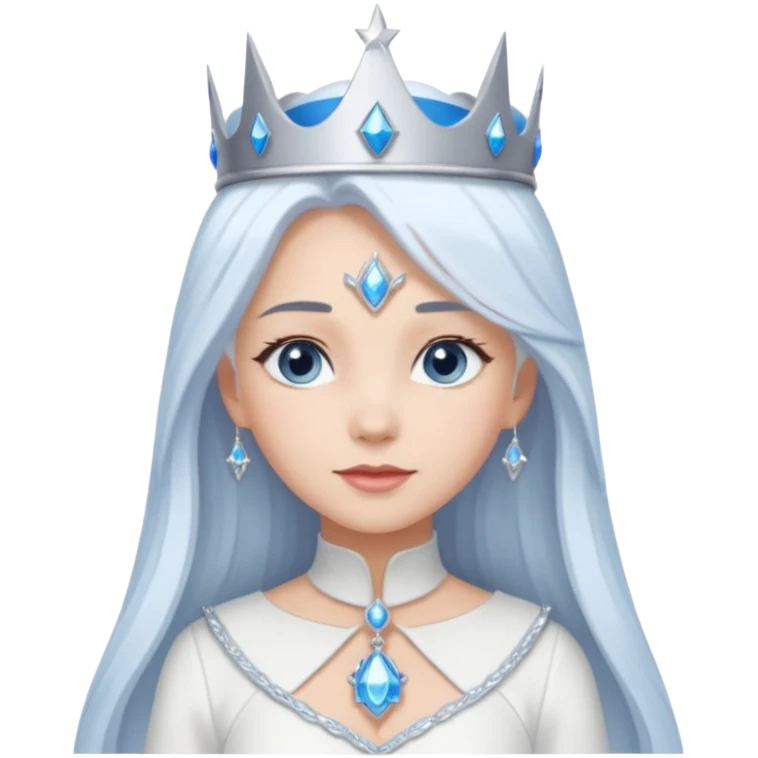 Good Witch of the North from The Wizard of Oz with light skin, blue eyes, long white hair, white outfit and crown emoji