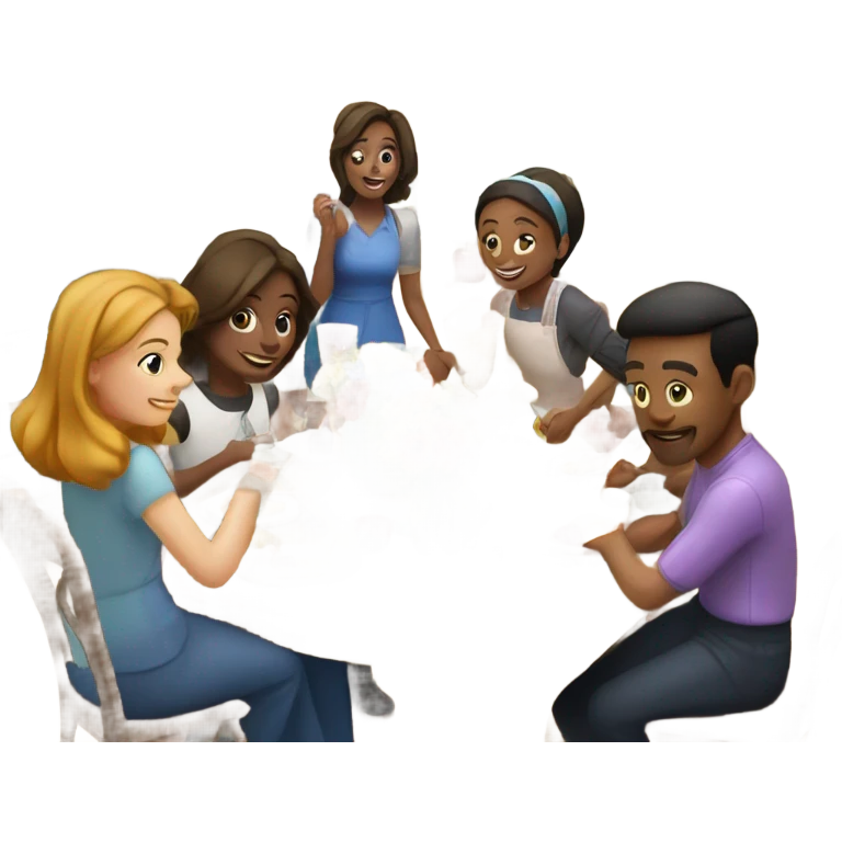 kitchen gathering with flowers and food emoji
