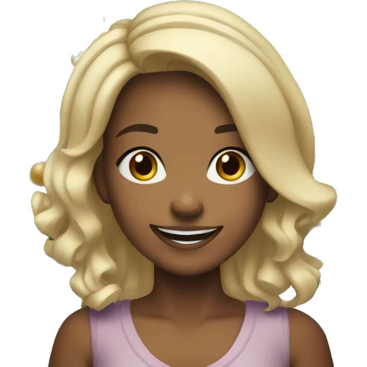 smiling girl with hoop earrings and a Christmas tree behind her emoji
