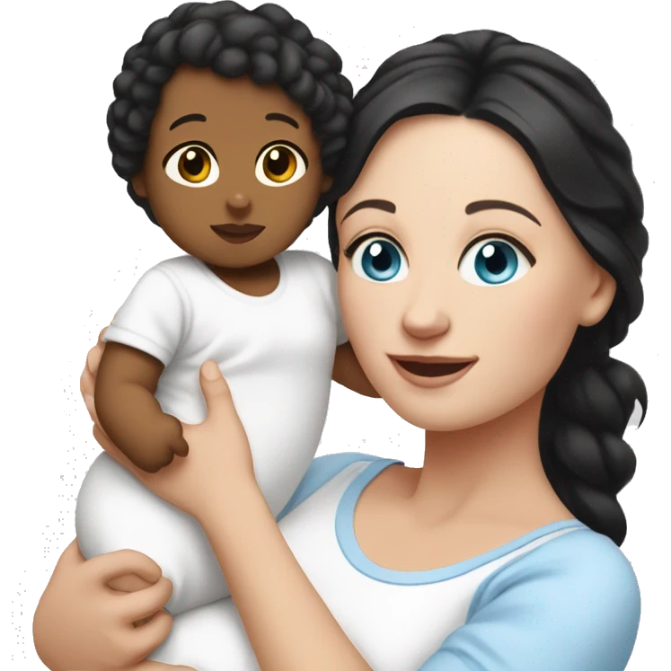 mom holding newborn baby girl with blue eyes white skin black hair and white skin newborn girl white skin emoji