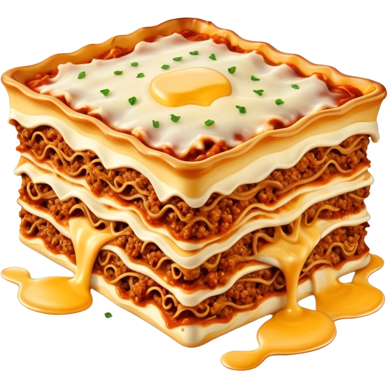 Lasagne alla Bolognese Cinematic Realistic Lasagne alla Bolognese Dish Emoji, depicted as a messy, layered pasta dish overflowing with melted cheese and rich meat sauce, rendered with hearty textures and warm, indulgent lighting. emoji