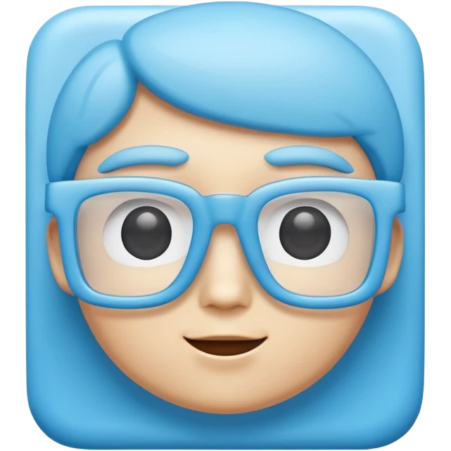 A 3D cartoon sky-blue square spectacle, slightly thick frame, glossy surface, minimal plain background, Memoji-style. emoji