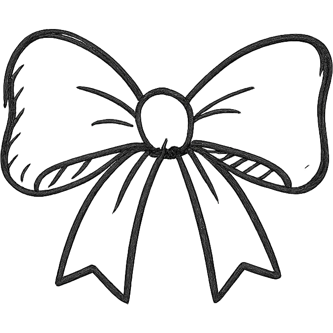 minimalist hand drawn black outline of a tied ribbon bow with white clean background emoji
